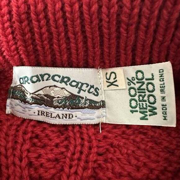 AranCrafts Ireland Sweater Women XS Red Merino Fisherman Cable Knit Cardigan - Picture 9 of 11